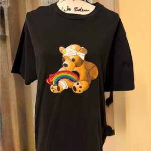 Teddy Fresh Black T-Shirt with Bear and Rainbow